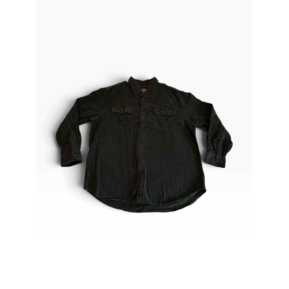 Outdoor Life Button Down Shirt Mens XL Charcoal Grey Herringbone Cotton